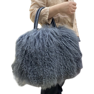 MWfurモンゴルラムハンドバッグ韓国風ファッションカーリーロングヘアファーリートートバッグラムファーバッグ女性用