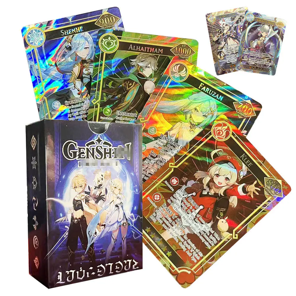 Jogo de cartas em inglês Genshin Klee Venti Zhongli, jogo de tabuleiro para anime, acessórios de cosplay, jogo de cartas em inglês, 60 unidades