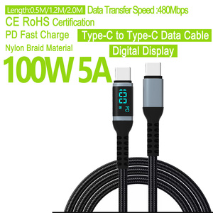 Ivanhoe 100W 5A Type C TO Type-C สายชาร์จเร็ว PD จอแสดงผลดิจิตอลสำหรับ Huawei Xiaomi Apple และ Android คอมพิวเตอร์ - Product Image 1