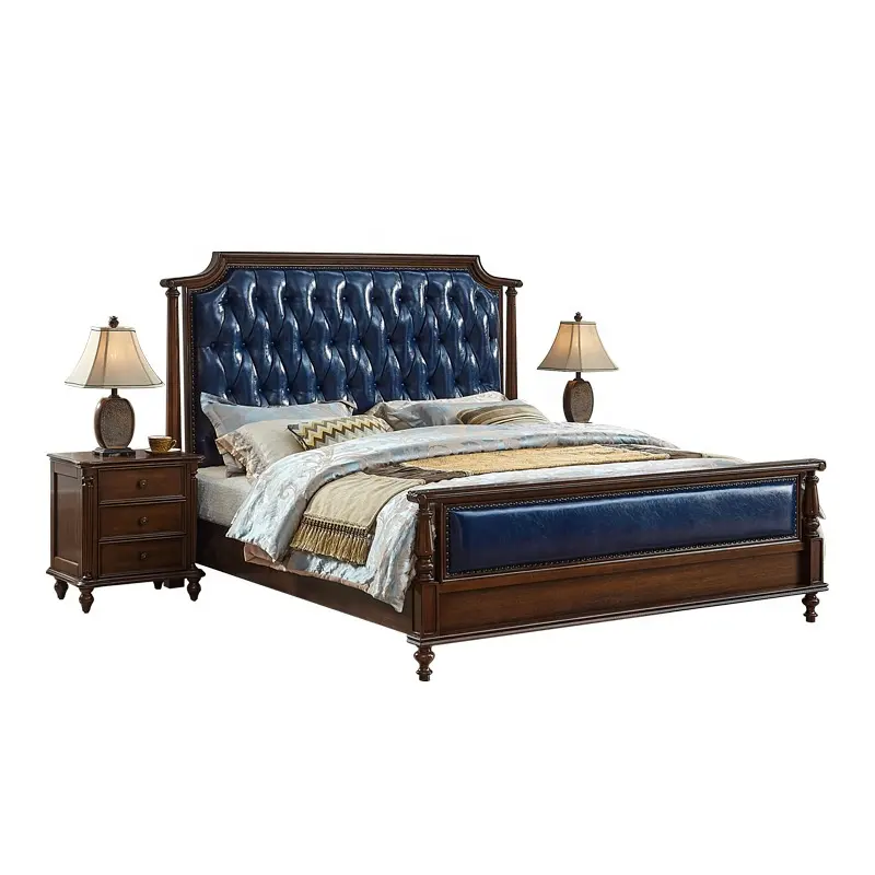 Ensemble de lit King Size de luxe avec meubles de chambre à coucher classiques Cadre en métal de style souple