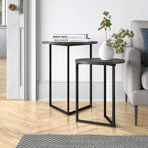 Juego de mesa de centro anidada negra de 2 mesas laterales con marco de metal para sala de estar dormitorio para apartamento mesa auxiliar de lugar pequeño - Product Image 3