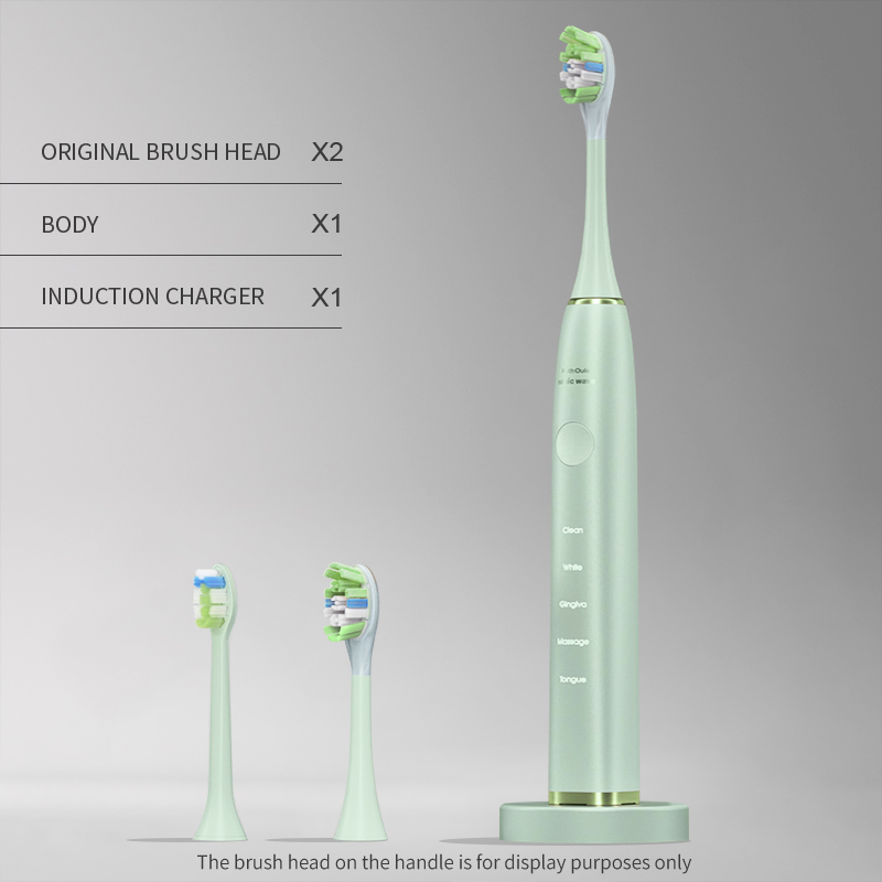 Corps vert + deux têtes de brosse + chargeur sans fil