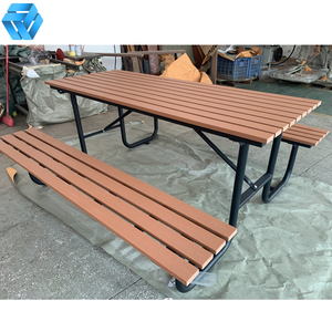 HYX矩形HDPE再生塑料桌面和座椅镀锌钢框架带长凳的户外桌套装 - Product Image 2