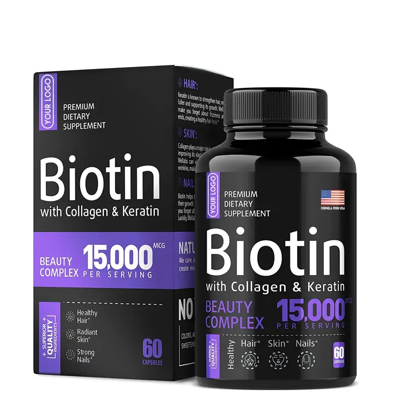 Biocaro nhãn hiệu riêng Biotin Collagen viên nang thuốc hữu cơ Biotin viên nang cho da tóc và móng tay vitamin Biotin bổ sung