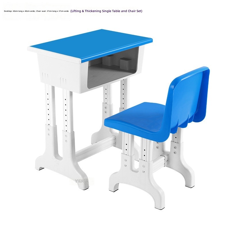 Lifting white-edged single desk and chair set