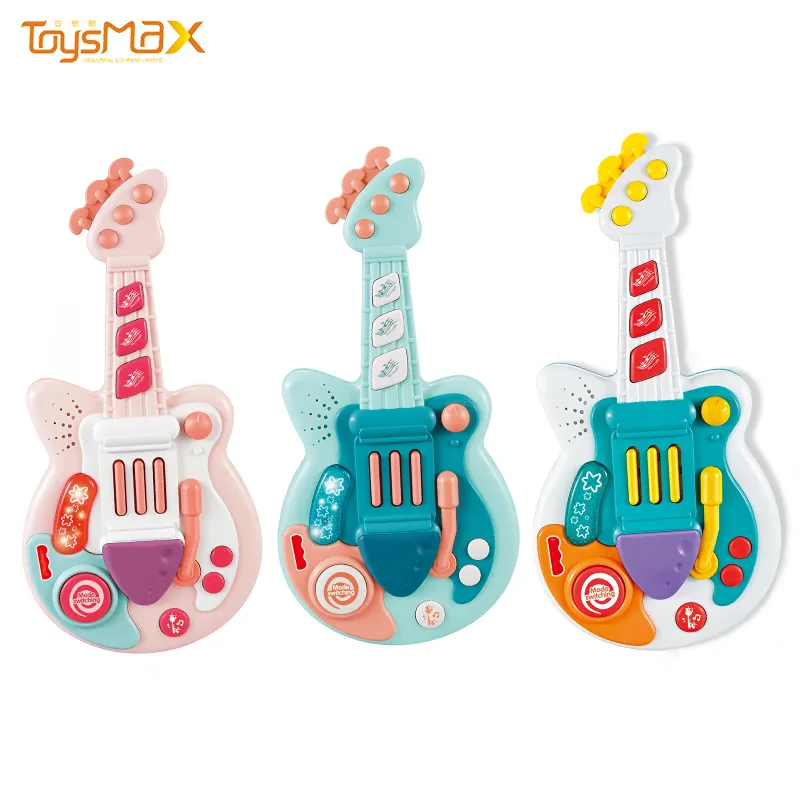Nova Chegada Wlectric Multi-função Colorido Bebê Guitarra de Brinquedo com Música e Luz para Crianças Caixa De Exibição De Plástico ABS Unisex 6pcs