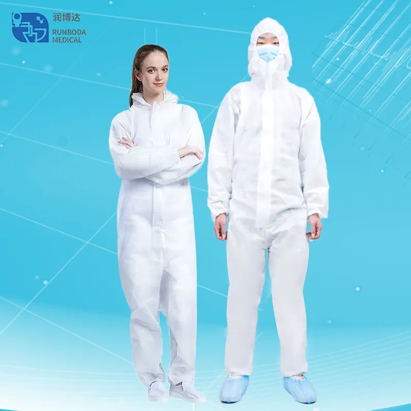 Coverall sekali pakai putih setelan isolasi pakaian mencegah asbes tipe tubeless 5/6 penutup pelindung murah sekali pakai