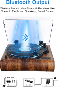 LED Display 3 Speed Turntable with Built-in Speakers with BT <strong>Input</strong> &amp; <strong>Output</strong>, FM Radio <strong>USB</strong> and TF <strong>Card</strong> Recording - Product Image 4