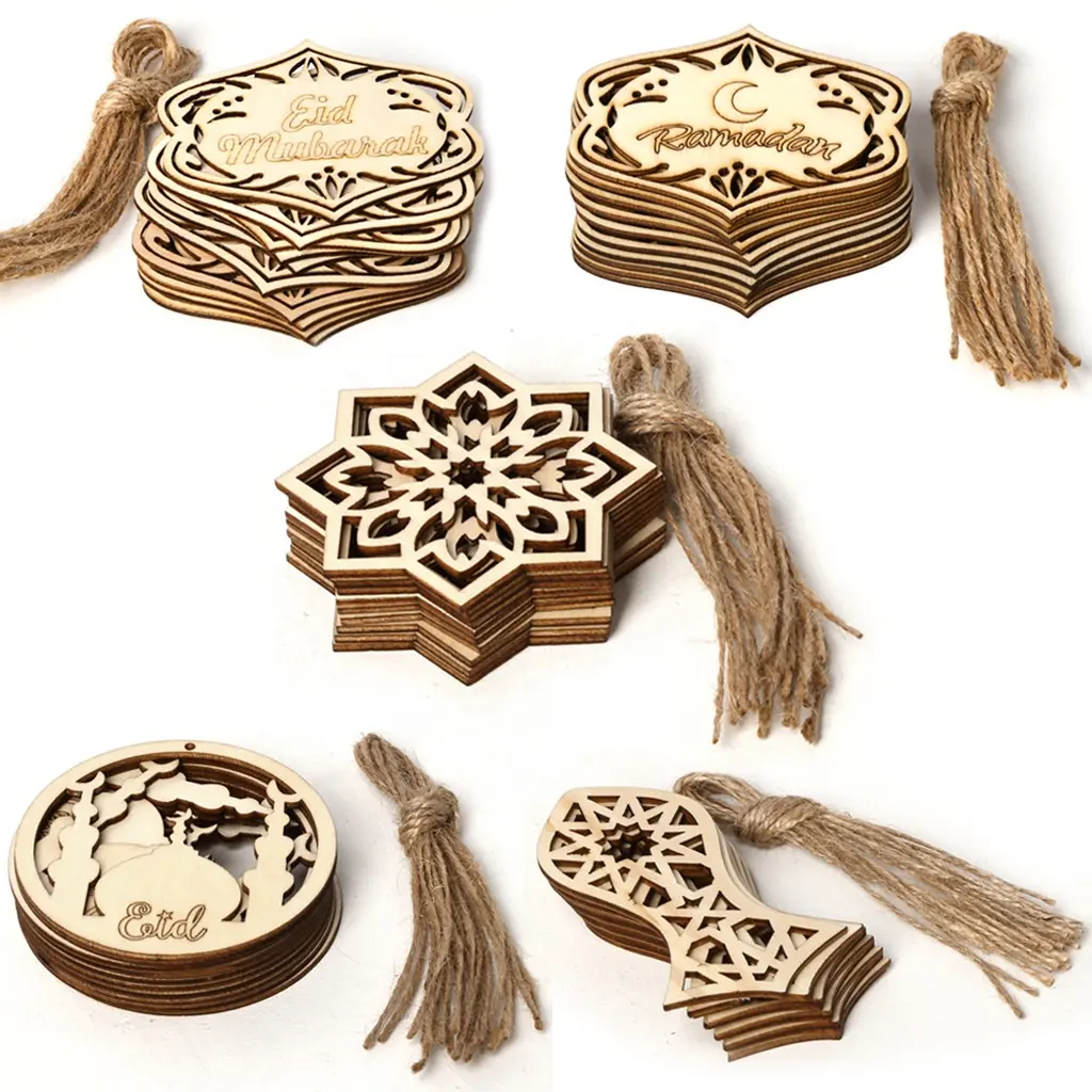 Pendentif musulman en bois pour Ramadan, ornement pendentif suspendu pour Eid Mubarak, étiquette en bois