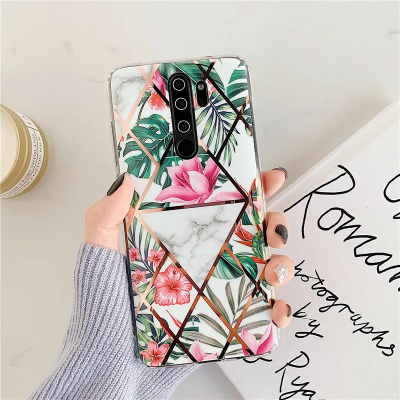 Coque de téléphone à motif de feuilles de palmier dorée, hybride IMD, en TPU, antichoc, pour Xiaomi Redmi Note 8 pro