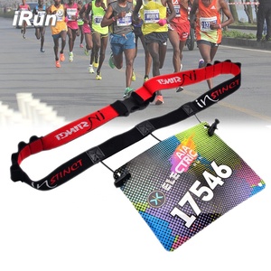 IRun Startnumberバンドレーシングマラソンナンバーベルト、3ビブホルダーポーチ弾性ベルト、スナップボタンベルト付きカスタムプリントロゴ