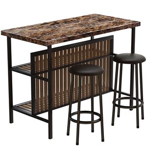 <strong>Rectangular</strong> Bar <strong>Table</strong> with 2 Bar Stools Modern <strong>Counter</strong> <strong>Height</strong> <strong>Table</strong> with Storage, Kitchen Island with Seating - Product Image 1
