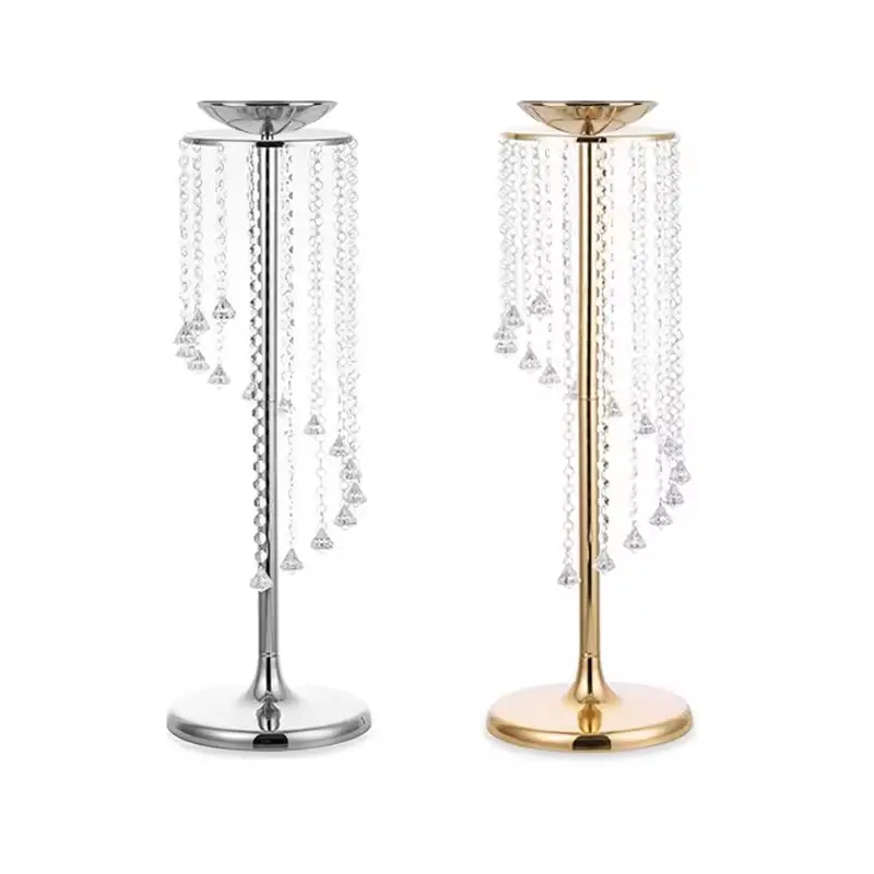 Tall Wedding Centerpieces Gold Vases Crystal Flower Vase, Crystal Metal Silver Flowers Stand for Party Tables Decorations