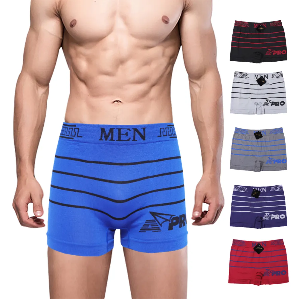 Prezzo economico basso MOQ intimo boxer senza cuciture per uomo design a righe traspirante poliemida boxer uomo senza cuciture K0034