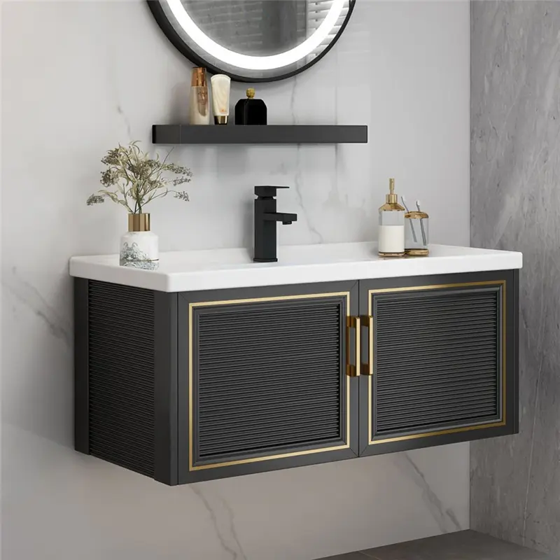 Vendita calda LED bagno vanità Bano mobile in legno Set con lavabo doppio lavandino mobili vanità vanità mobili da bagno