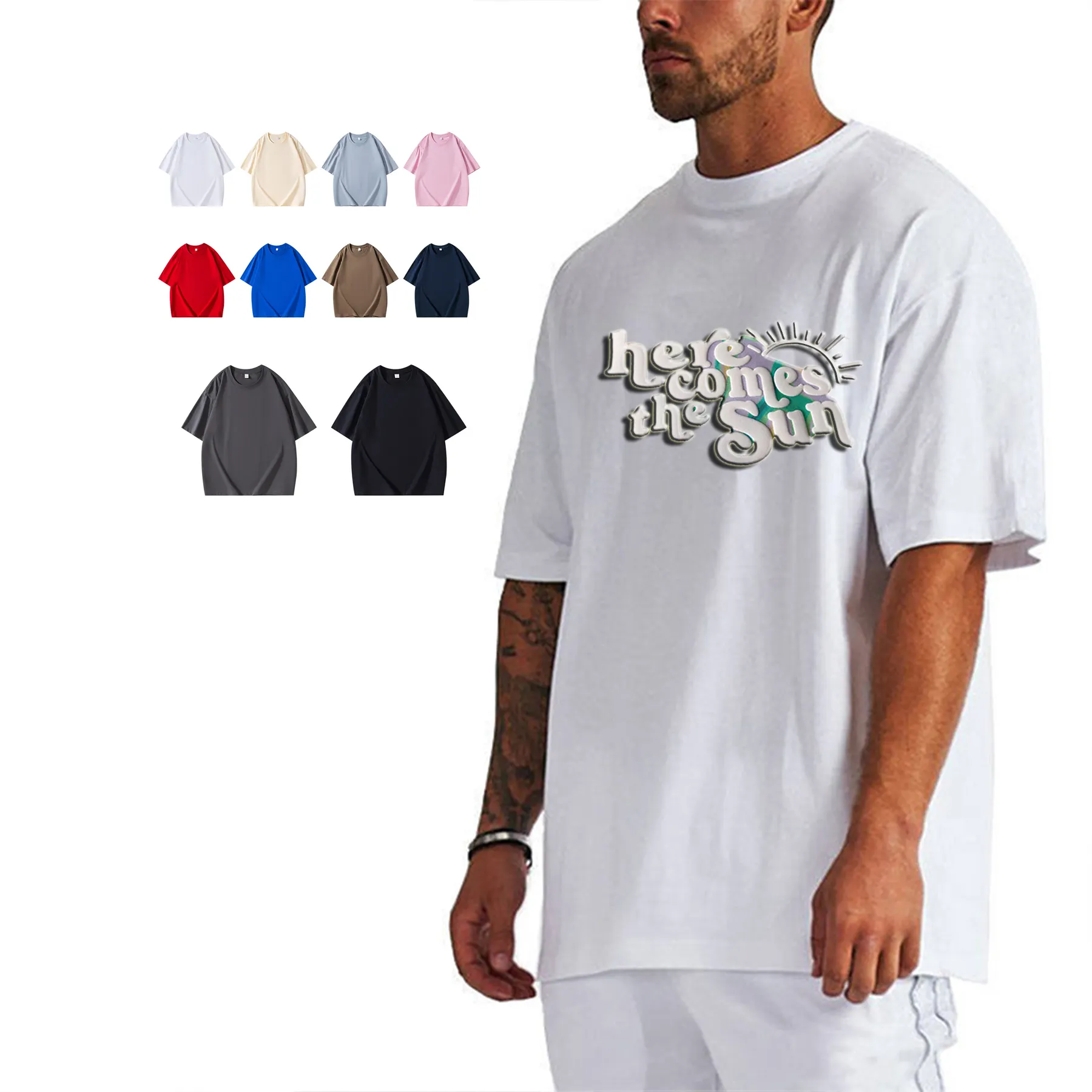 Alta qualidade rua ombro algodão orgânico t-shirt pour hommes logotipo personalizado sopro impressão oversized t shirt