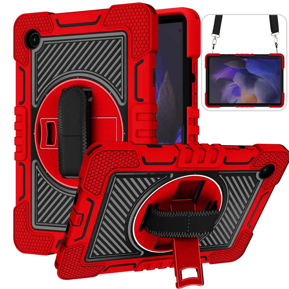 제조사 공급 업체 밝은 빨강 + 검정 케이스 충격 방지 태블릿 360 회전 손 어깨 태블릿 커버 삼성 탭 A 8 2021