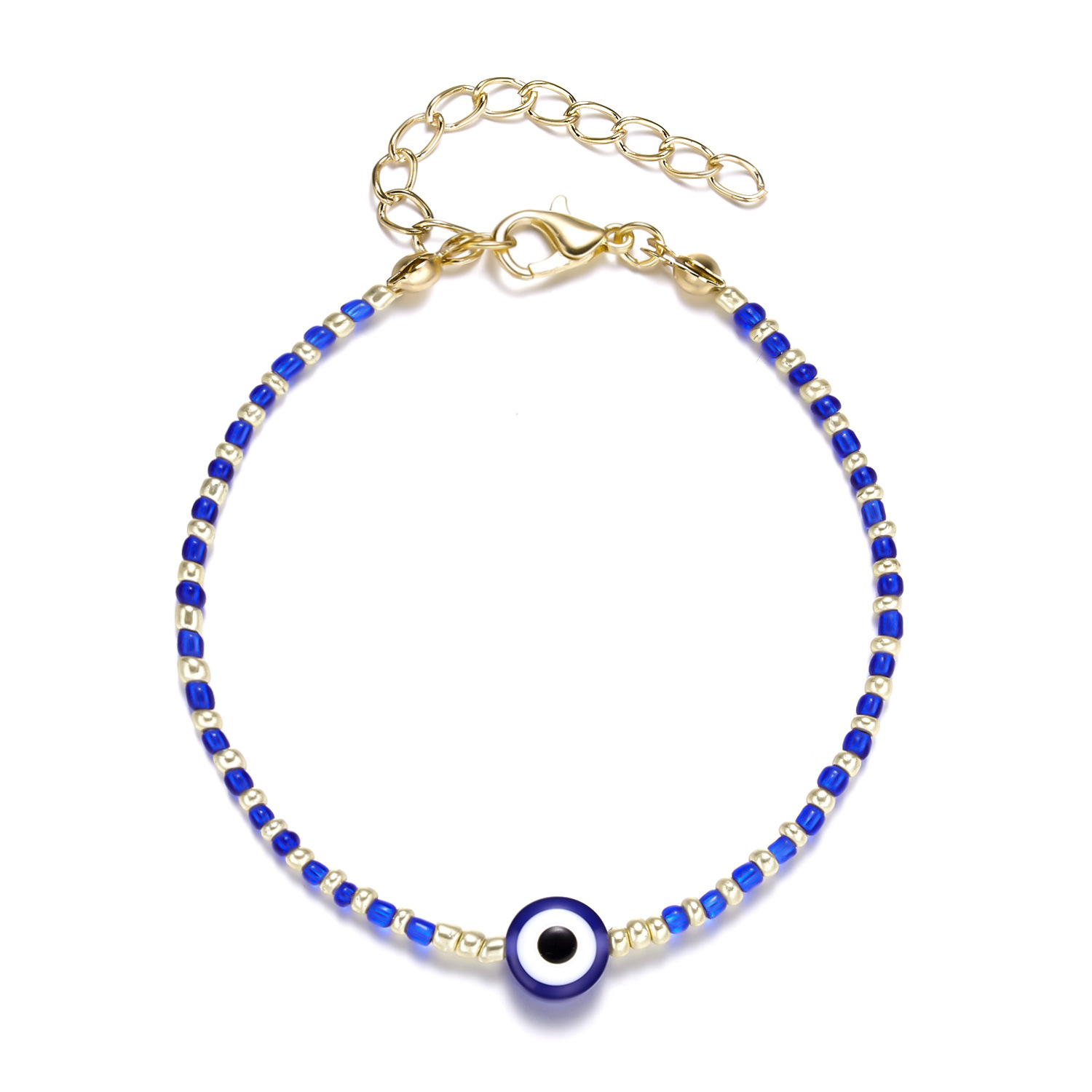 Blue eyes, blue and white rice beads