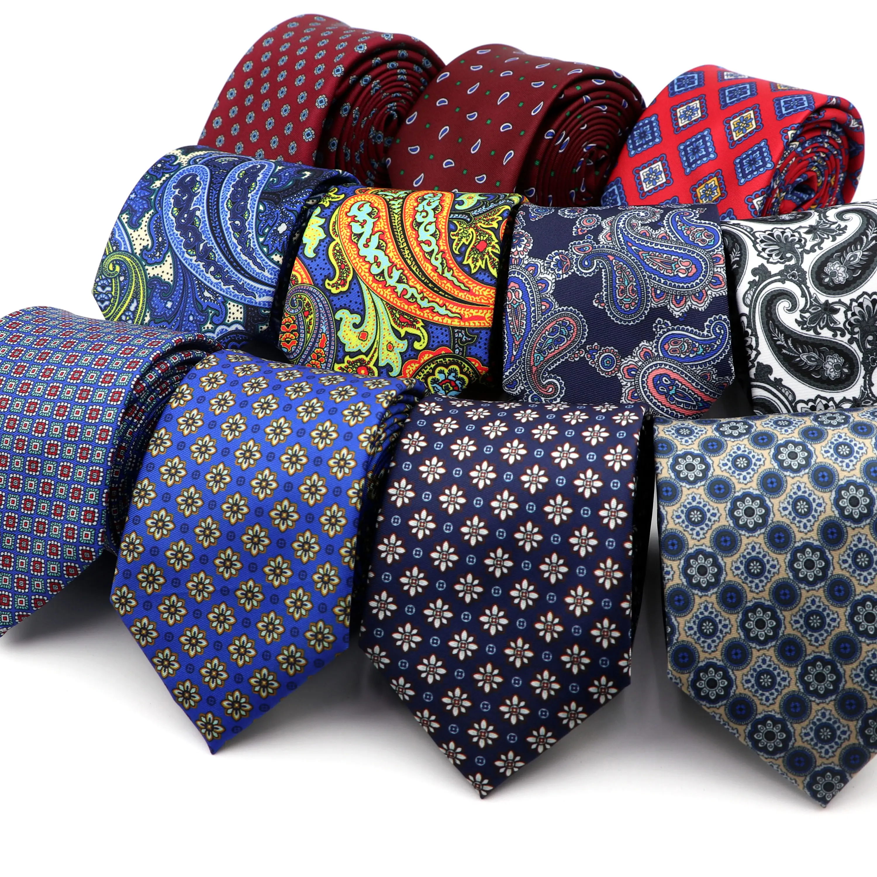 Шелковый винтажный галстук из полиэстера с принтом 7 см, роскошный цветочный галстук в клетку, в горошек, с пейсли, галстук для банкета, костюма, смокинга, подарок для мужчин на каждый день