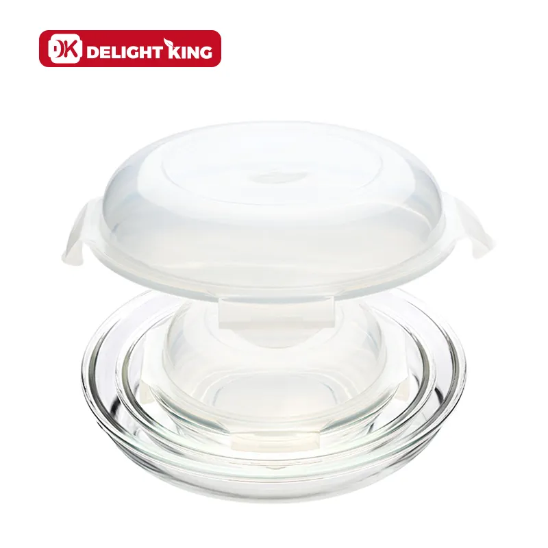 Plaque ronde en verre avec couvercle rabattable, accessoire de cuisson hermétique, pour la cuisson des aliments, à emporter