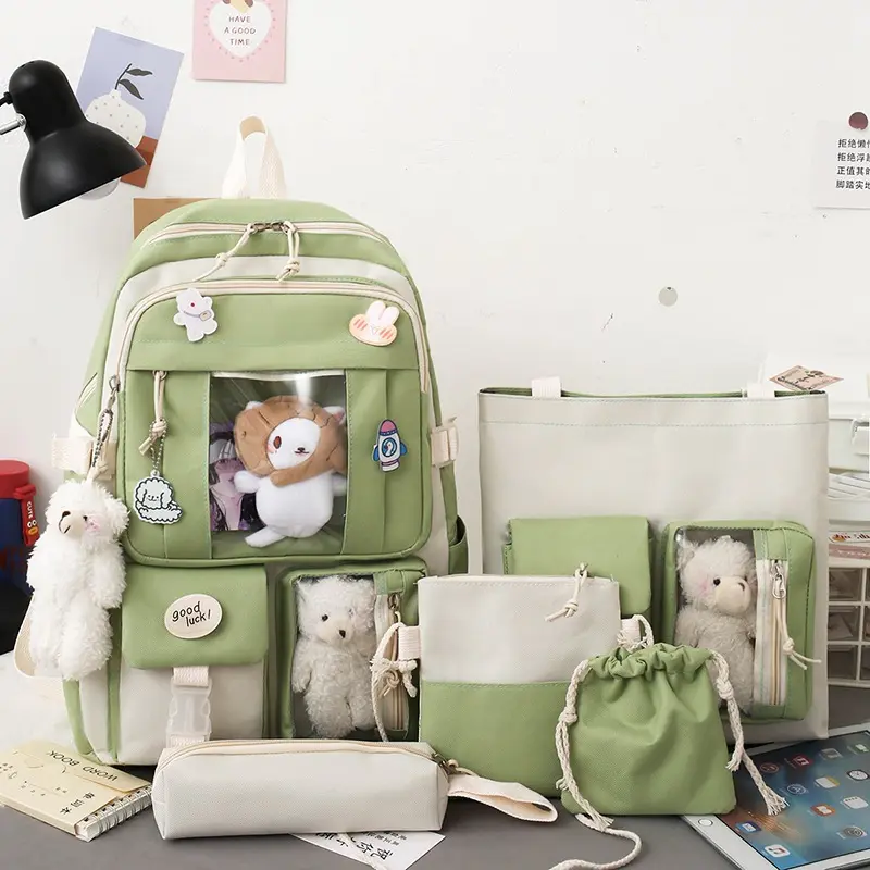 2023 produits chauds vintage élégant drôle lycée 5 pièces sac enfant étudiant enfants sacs d'école