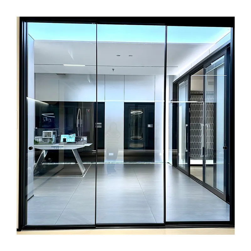 Redoak benutzerdefinierte Türen gehärtetes Glas ultra schlanke Schiebetüren kugelsichere Aluminium-Schiebetüren und Fenster Werkspreis