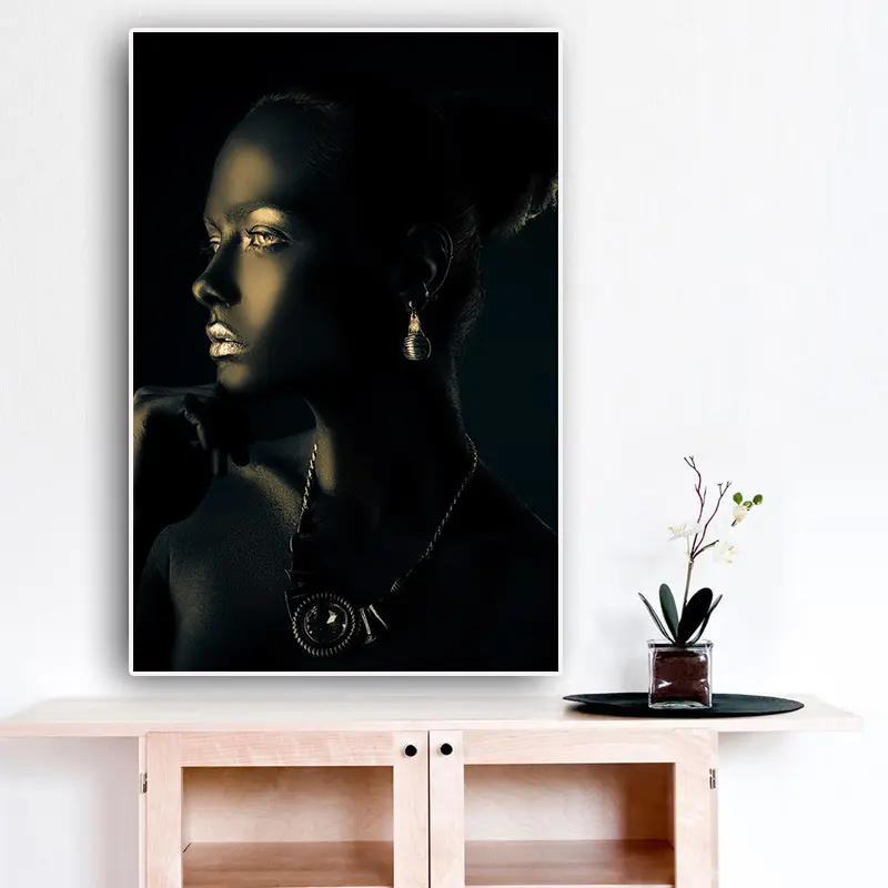 أسود الذهب الأفريقي عارية امرأة الهندي صورة قماش اللوحة الملصقات و طباعة جدار صورة فنية لغرفة المعيشة