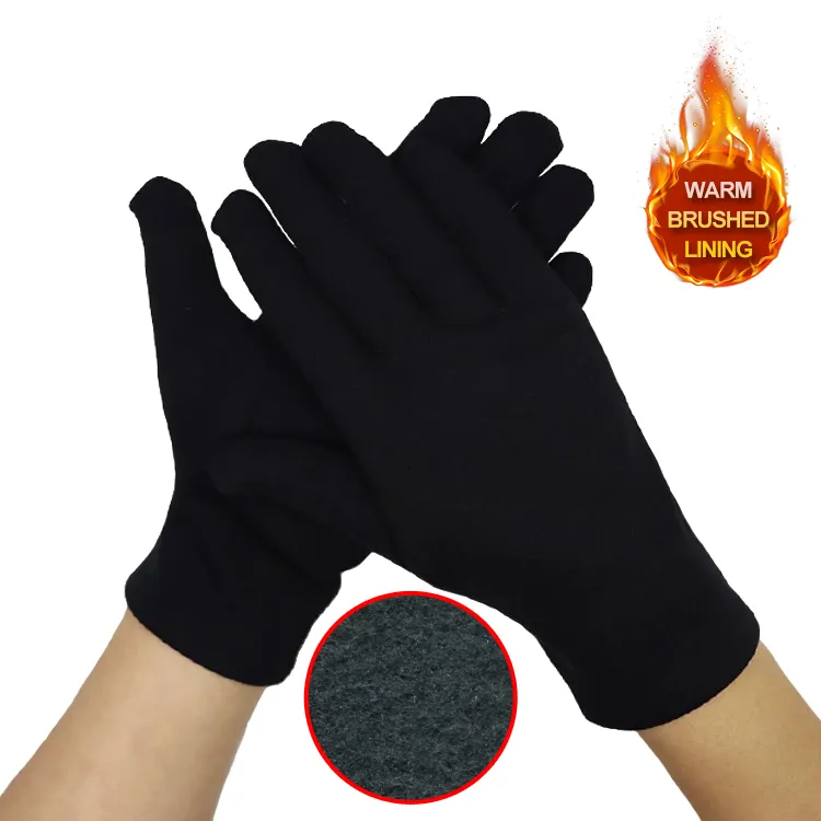 Fashion warm Autumn winter thickened polar fleece comfortable cold-proof black nylon gloves with brushed lining