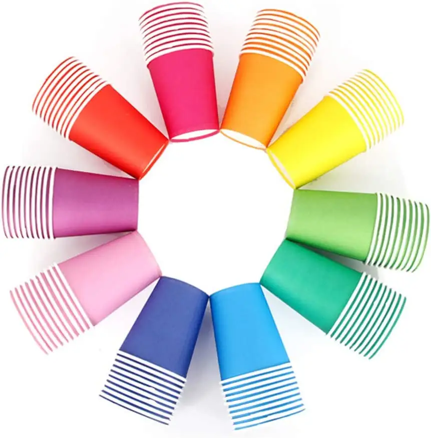 Ross-border-vasos de papel para fiestas, juego de 10 vasos de agua de color sólido opcionales