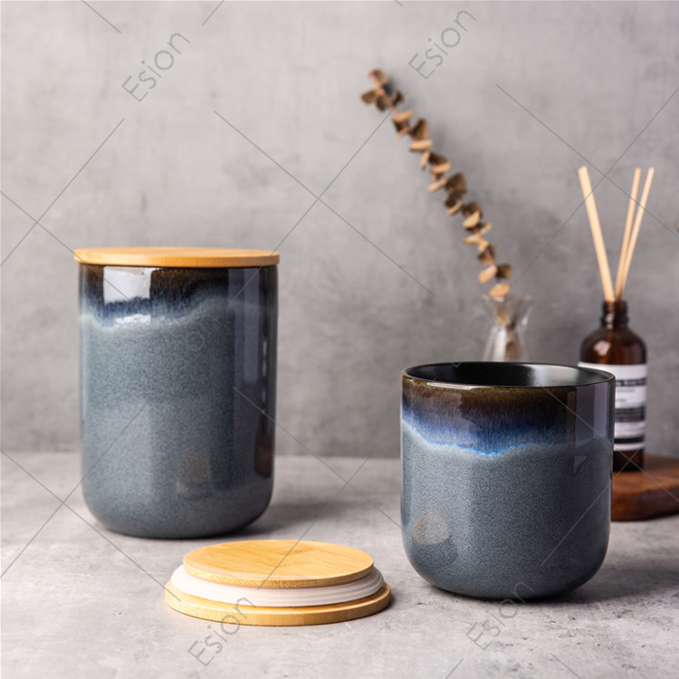 factory wholesale reactive glaze stoneware jar nordic kitchen ceramic Storage jar Food Container with bamboo lid
