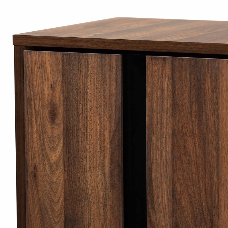 Modern And Contemporary Two-Tone Walnut Brown And Black Finished Wood 2-Door Shoe Cabinet Living Room Furniture Shoe Rack