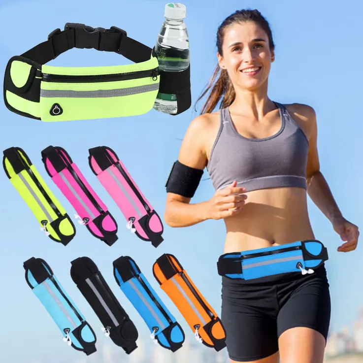 outdoor run jogging gym fitness sport waterproof key phone water bottle holder pocket reflective waistband waist belt bag pack