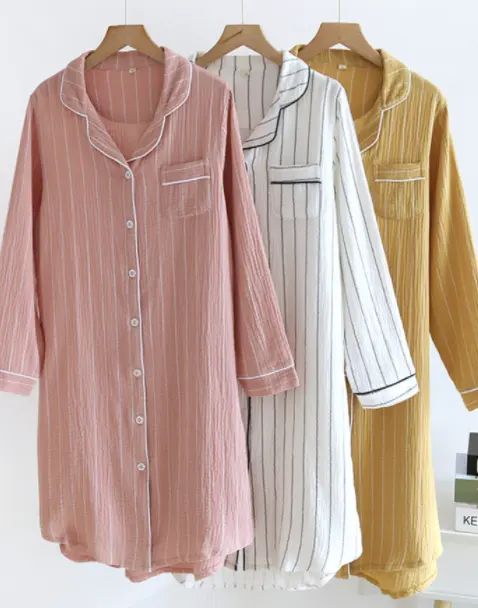 Vestido camisero de algodón para mujer, camisa de noche para dormir