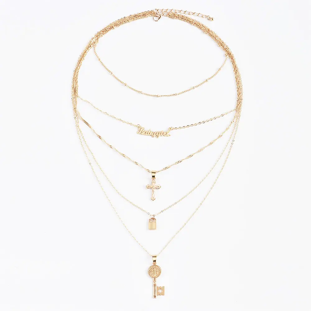 MF0009 Ready to ShipIn StockFast DispatchFashion gold cross cheap layer chain necklace For Women 