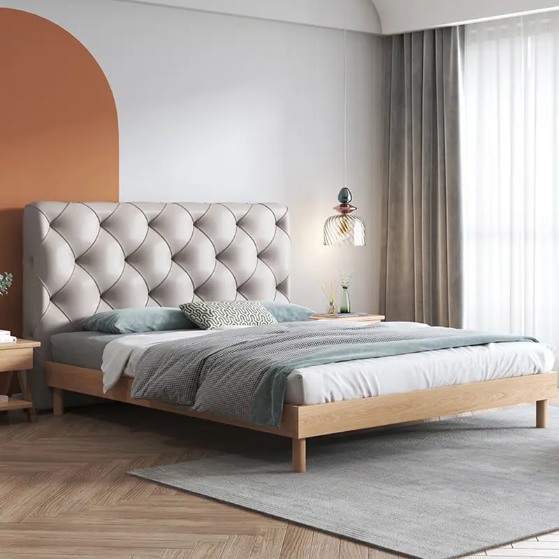 Juegos de muebles de dormitorio principal estándar de madera maciza populares cama de roble rojo king size Marco de cama de madera de lujo cama moderna para adultos