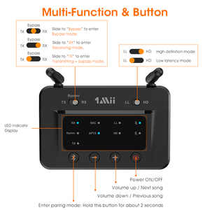 1Mii Bluetooth 5.<strong>2</strong> <strong>Audio</strong> Receiver Transmitter 3 in <strong>1</strong> TX + RX + Bypass Mode 164ft Long Range Low Latency Bluetooth <strong>Adapter</strong> for TV - Product Image 2
