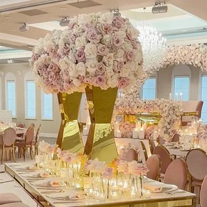 批发金色不锈钢底座花架餐桌装饰配件婚庆摆件