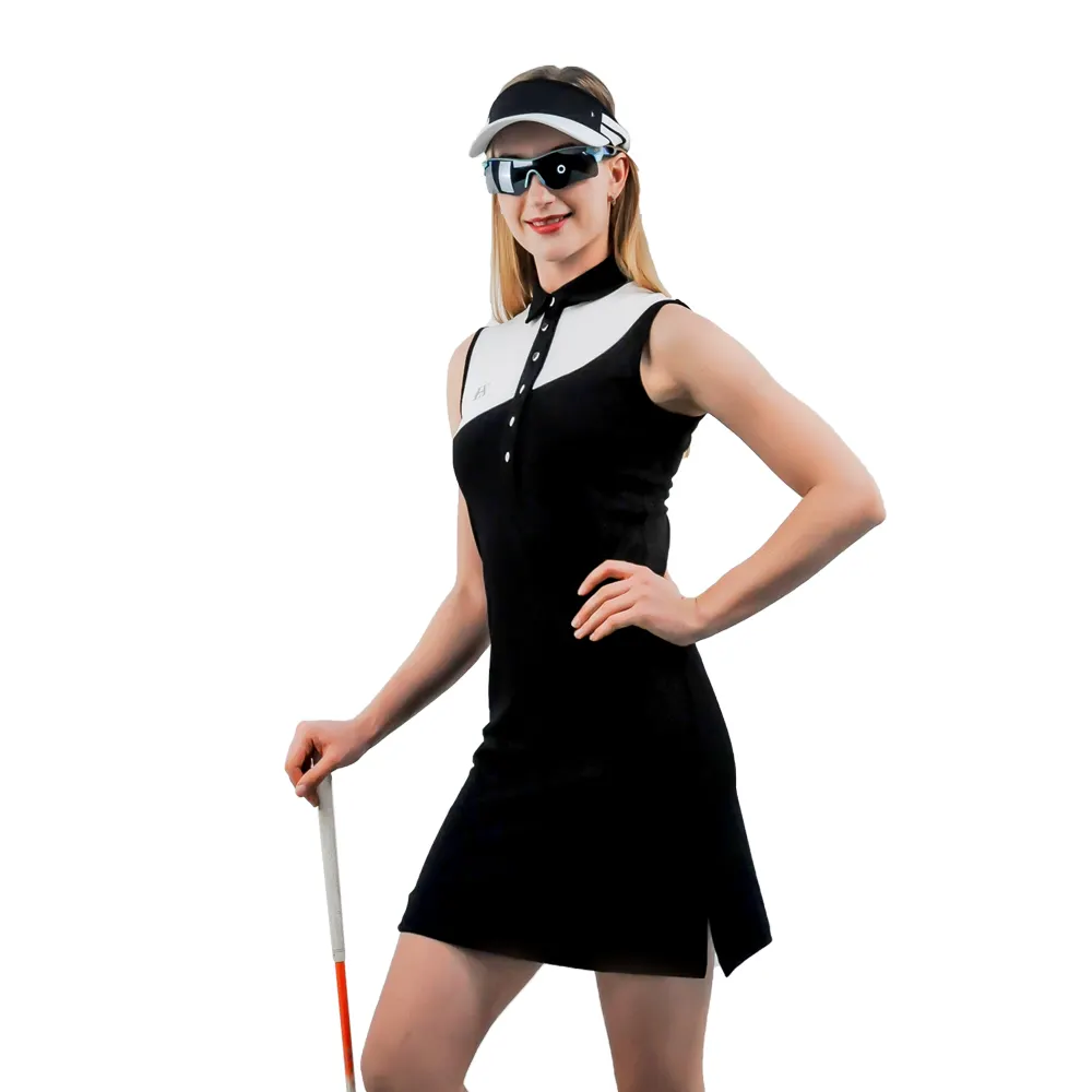 Vestido de golfe para mulheres, venda no atacado, sem mangas, gola polo, roupa de golfe