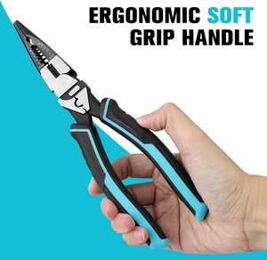 7.5&quot; Multipurpose Long Nose Pliers with Wire Stripper/Crimper/<strong>Cutter</strong> Function, Heavy <strong>Duty</strong> Multifunctional Electrician Pliers - Product Image 2