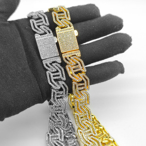 Moda takı 16mm geniş AAA Rhinestone 16mm H mektup altın küba Link zinciri Hip Hop paslanmaz çelik kolye - Product Image 5