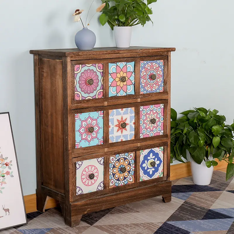 Muebles de estilo étnico Vintage para sala de estar, armarios de almacenamiento de madera, esquina con cajón