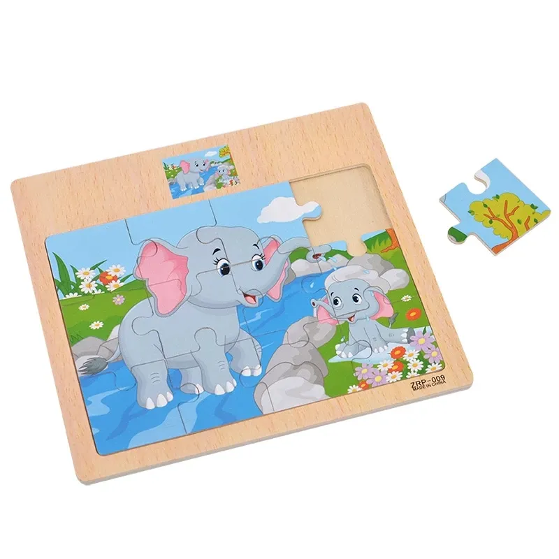 Puzle educativo Montessori para bebé, juguete de aprendizaje de animales, vehículo de madera, dibujos animados, 12 rebanadas, imagen de PVC Unisex