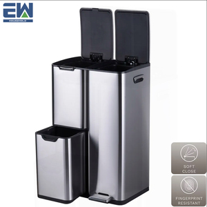 Fabrika doğrudan satış yüksek kalite 60L (13L + 17L + 30L) mat gri üçlü bölmesi geri dönüşüm kutusu katlanabilir pedallar ile - Product Image 4