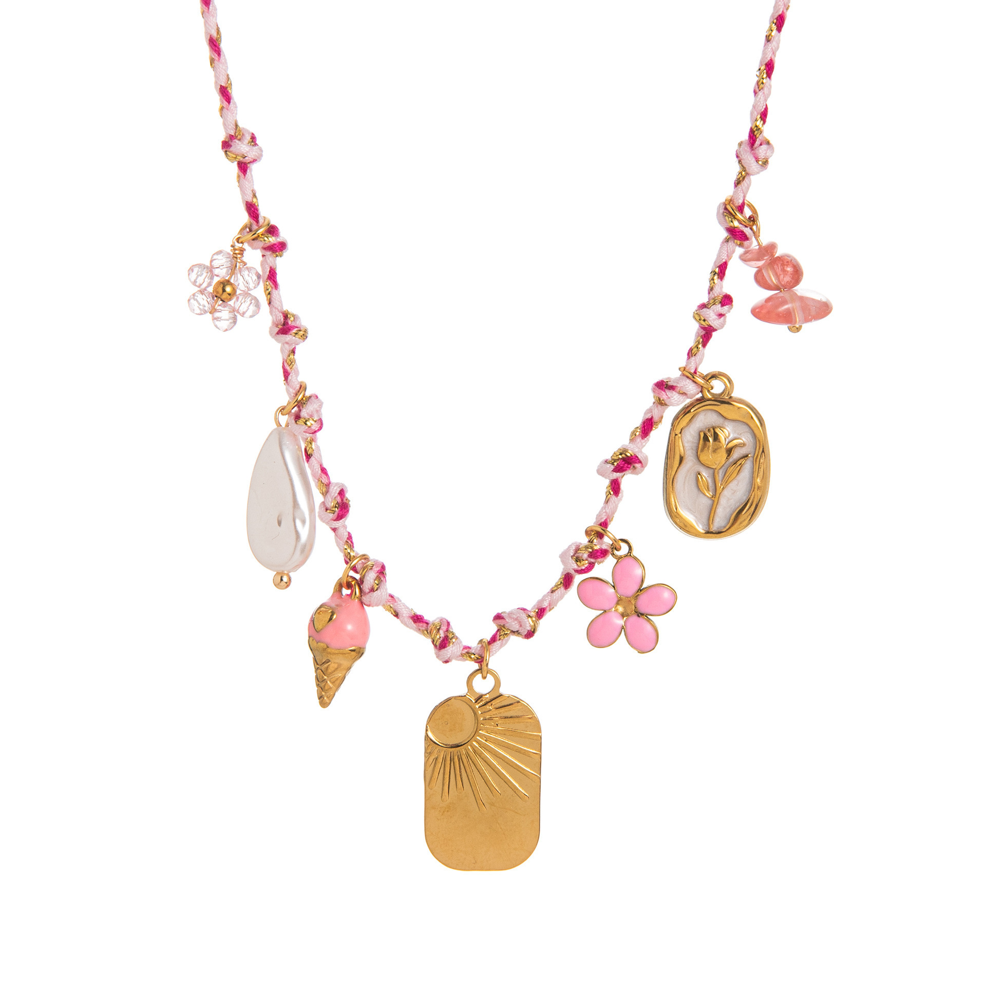 Collar de cuerda con dije de sol en polvo.
