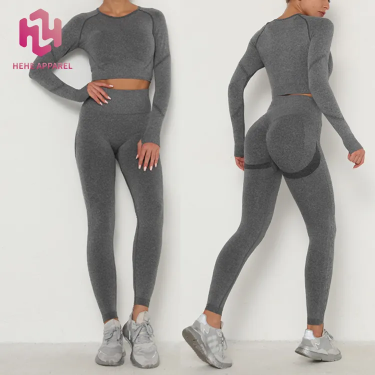 HEHE ensemble pantalon de Yoga taille haute sans couture pour femme, Legging et haut assortis avec chemise à manches longues