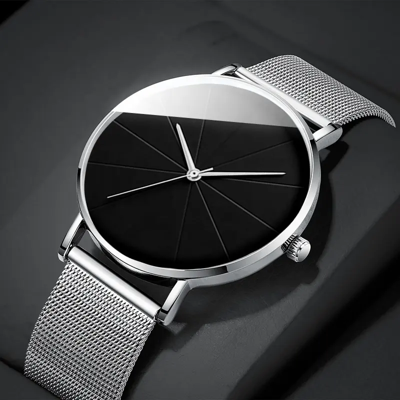 2024 relojes de moda minimalistas para hombres, reloj de cuarzo con cinturón de malla de acero inoxidable ultrafino de negocios para hombres simples