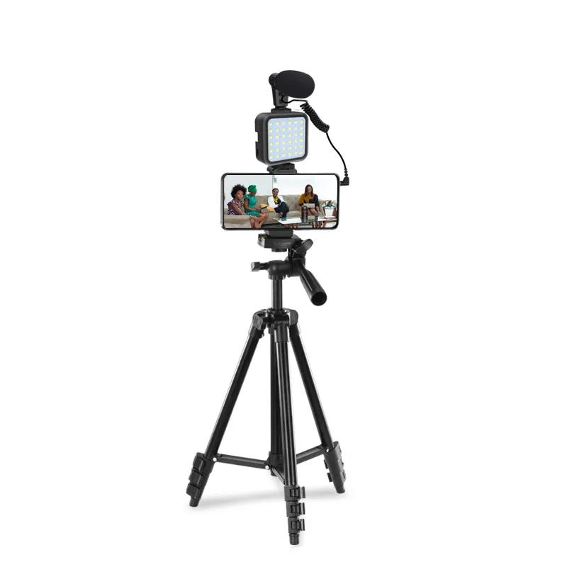 Terbaik Jual Smartphone Vlogging Peralatan Podcast Video Kit Senapan Rekaman Mikrofon dengan Lampu Led dan Tripod