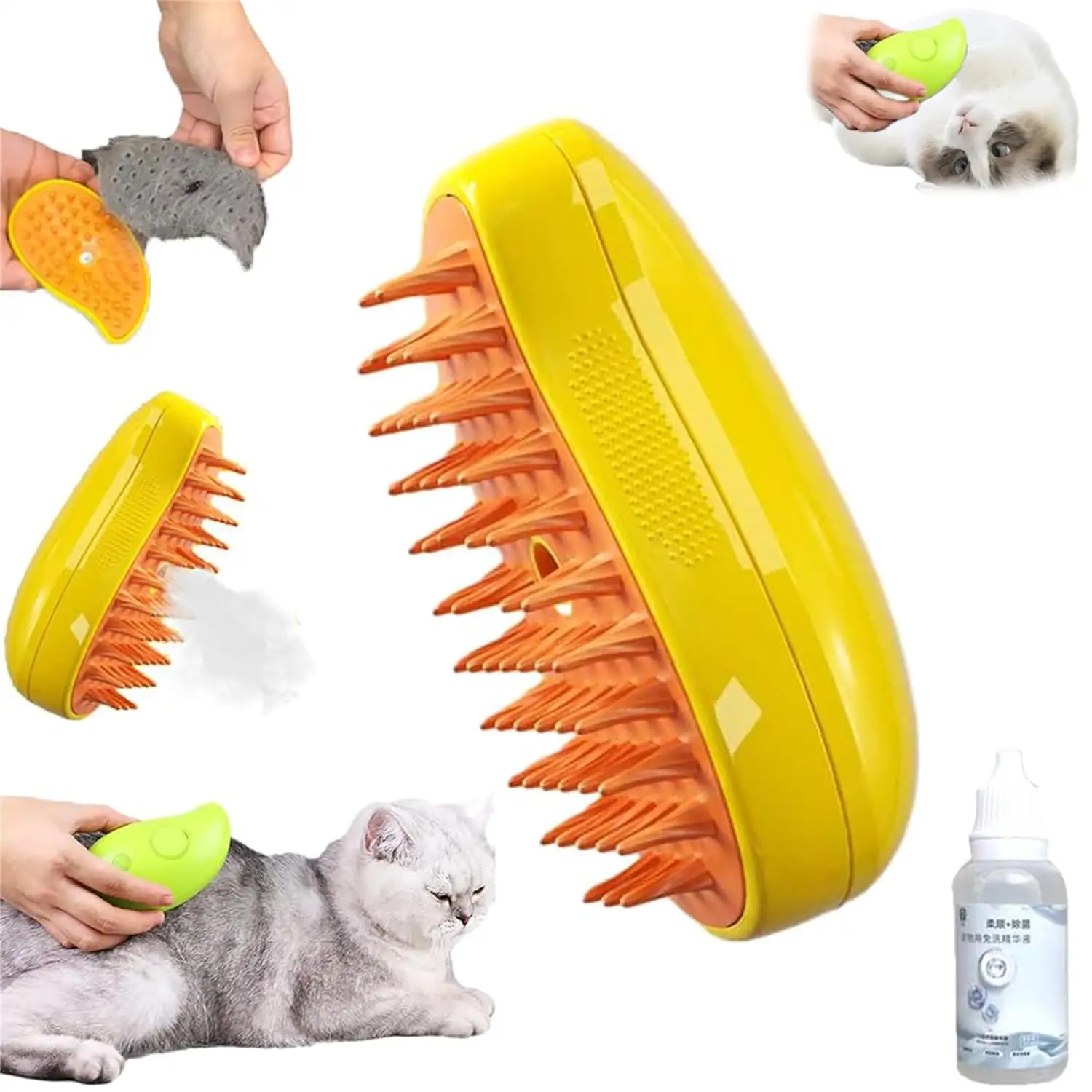 卸売3in1ペット電気猫犬蒸し暑いブラシグルーミングコーム電気スプレーアンチフライングフローティング猫スチームブラシ