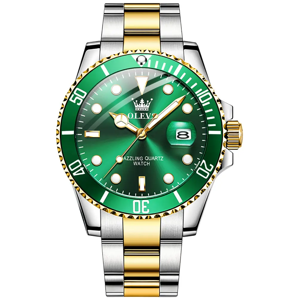 OEM 로고 사용자 정의 oem 고품질 브랜드 빛나는 방수 스테인레스 스틸 수영 클래식 캘린더 쿼츠 시계 남성용 시계