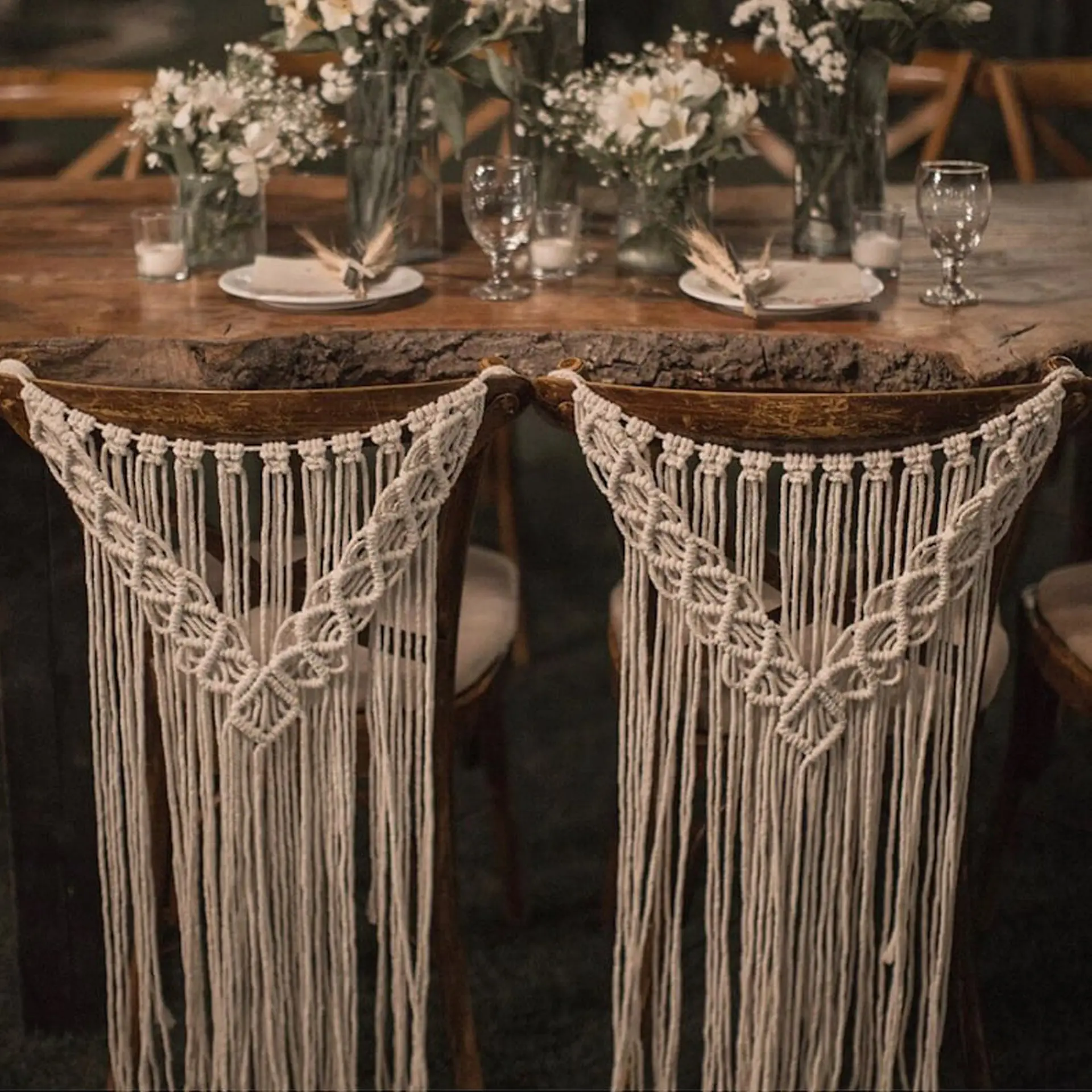 Fundas bohemias para silla De boda, decoración trasera, tapiz para ceremonia, fundas De silla De fiesta, tapiz tejido a mano